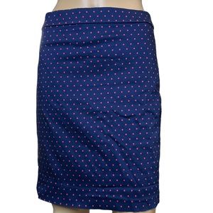 J.Crew Women Pencil Skirt Size 2P Blue Red Cotton Polka Dots High Rise Lined